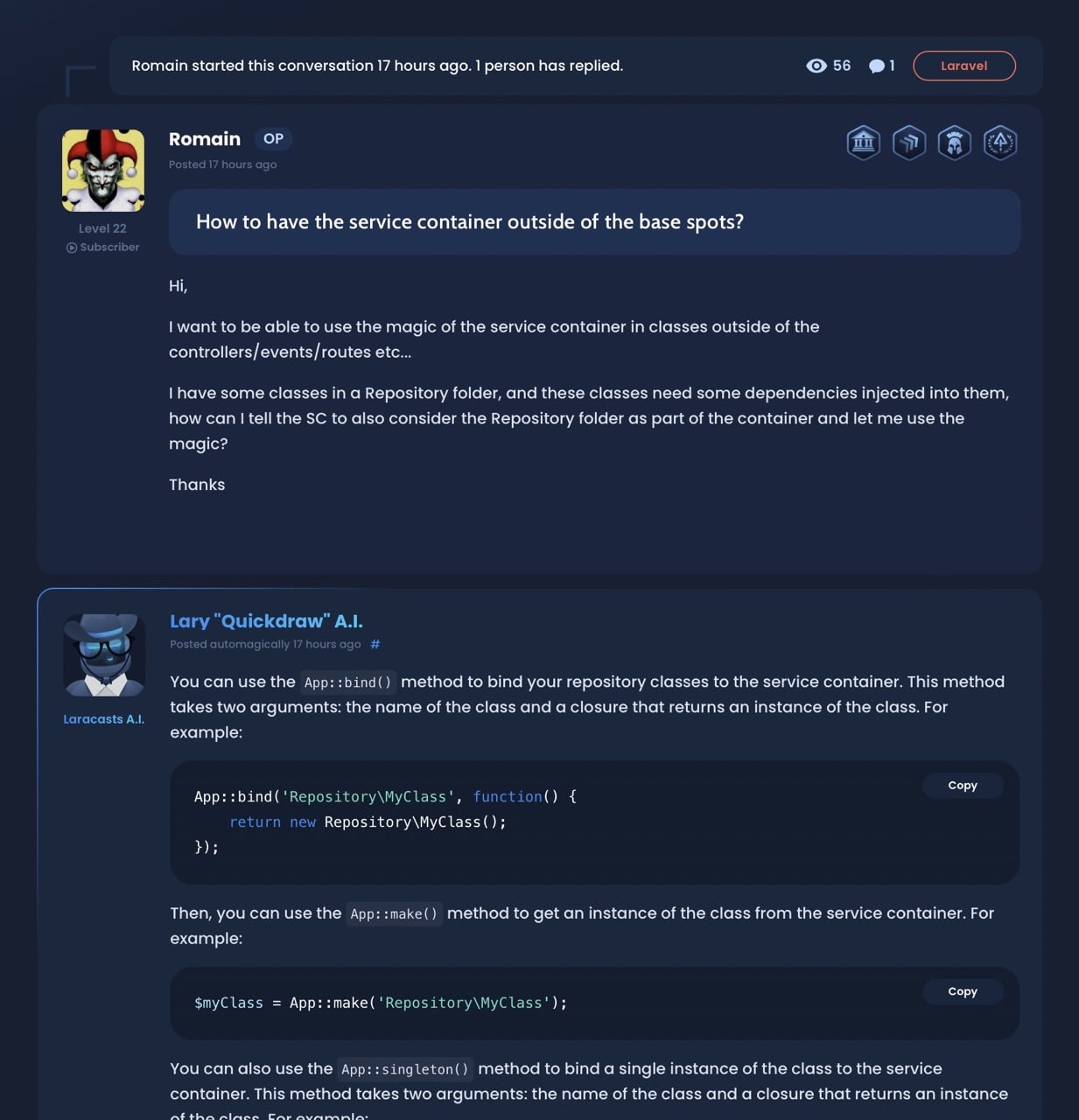 Screenshot of example AI forum response